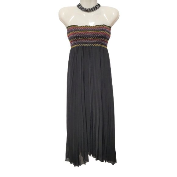 Strapless Black Flowy Midi Smocked Dress One Size - Picture 1 of 6